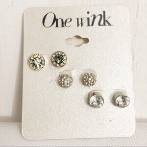 One Wink Rhinestone Pierced Earrings 3 Pairs NOC